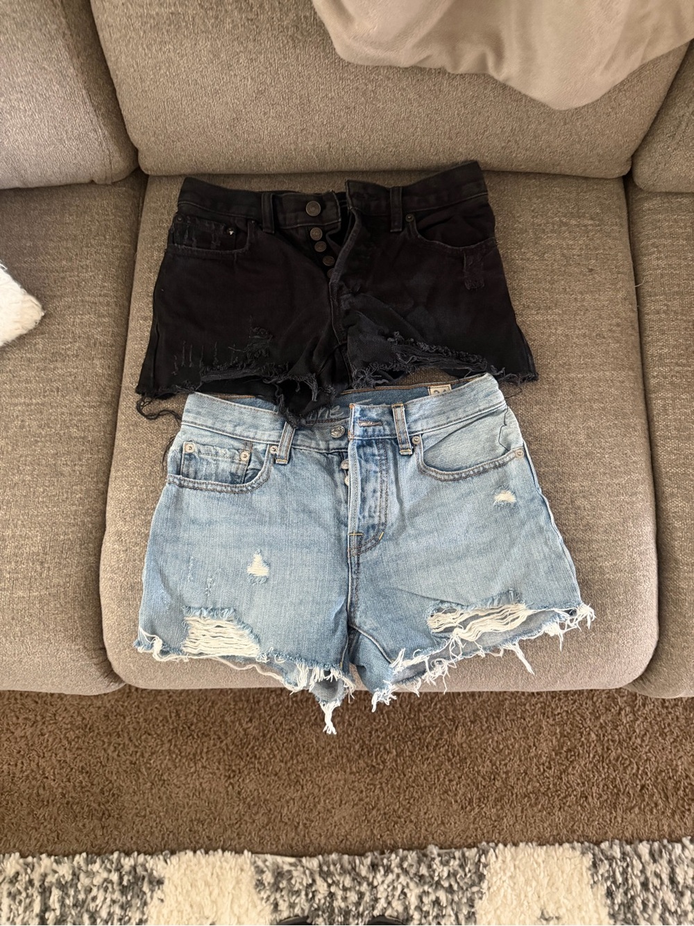 We The Free Black Distressed Button-Front Denim Shorts